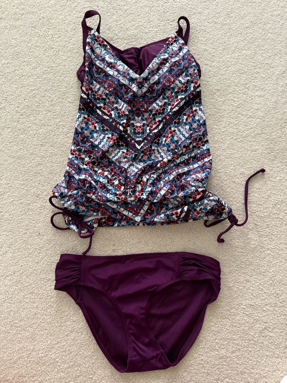 Athleta Tankini Dark Purple Print, 34B/C, Small